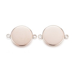 Rose Gold Ion Plating(IP) 304 Stainless Steel Cabochon Connector Settings, Plain Edge Bezel Cups, Flat Round, Rose Gold, Tray: 12mm, 20x13x2mm, Hole: 2mm