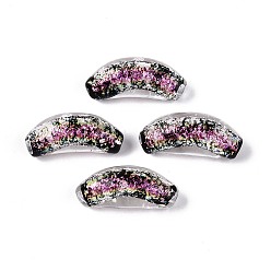 Бледно-Розовый Handmade стеклянные бусины Lampwork фольги, изогнутая трубка, розовый жемчуг, 24.5~27.5x10~12 мм, отверстие : 1.6~2.5 мм