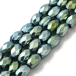 Green Plated Electroplated Strong Magnetic Synthetic Hematite Beads Strands, Long-Lasting Plated, Faceted Oval, Green Plated, 7~8x5~5.5mm, Hole: 1.4mm, about 50pcs/strand, 15.35''(39cm)