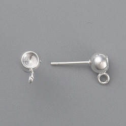 Silver 201 Stainless Steel Ball Stud Earring Post, Earring Settings for Pointed Back Rhinestone, with Loops and 304 Stainless Steel Pins, Silver, Tray: 4mm, 15.5x6x4.5mm, Hole: 2mm, Pin: 0.8mm