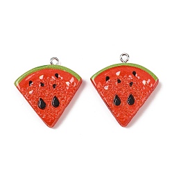 Арбуз Подвески из непрозрачной смолы с фруктовой тематикой, окрашенные распылением, имитация еды, с платиновыми тоновыми железными петлями, арбуз, 30.5x28x5.5 мм, отверстие : 2 мм