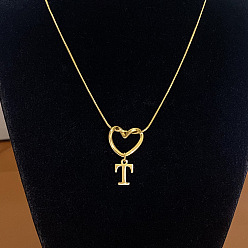 Letter T 304 Подвеска в виде сердца из нержавеющей стали с инициалом для женщин, золотые, Письмо T, 15.75 дюйм (40 см)