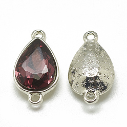 Темно-Красный Соединители звеньев сплава стекла, граненые, слеза, платина, темно-красный, 17x9x5 мм, отверстие : 1.5 мм