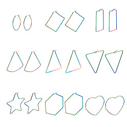 Rainbow Color 9пары 9 стиль 304 геометрические серьги-кольца из нержавеющей стали, гипоаллергенные серьги, Радуга цветов, 1 пара / стиль