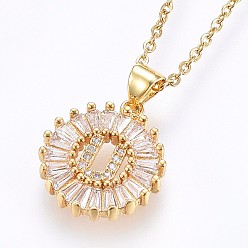 Letter U Подвеска-колье с инициалом из латуни, украшенная микропаве из кубического циркония., с 304 цепи из нержавеющей стали, плоские круглые с буквы, золотые, letter.u, 17.71 дюйм (45 см), Кулон : 22x16x3 мм