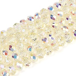 Лимонный шифон Прозрачные стеклянные бусины, рондель, с половиным покрытием, с покрытием AB цвета, граненые, лимонный шифон, 4~4.5x3.5 мм, отверстие : 0.8 мм, около 112~114 шт / нитка, 15.35~15.75 дюйм (39~40 см)