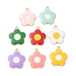 (52) Непрозрачная лаванда Подвески из эмали и сплава, цветок, золотые, разноцветные, 21.5x19x2.5 мм, отверстие : 2 мм