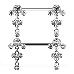 Нержавеющая Сталь Цвет Латунные микропаве прозрачные кубические цирконии плоские круглые соски штанги, 316 хирургические штифты из нержавеющей стали, цвет нержавеющей стали, 14 мм, штифты : 1.6 мм