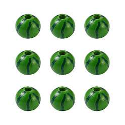 Green Natural Wooden Beads, Round with Watermelon Pattern, Green, 5/8 inch(16mm), Hole: 4mm
