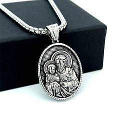 Нержавеющая Сталь Цвет 304 Мужские подвески-ожерелья из нержавеющей стали с изображением святого Иосифа и младенца Иисуса, цвет нержавеющей стали, 23.62 дюйм (60 см)