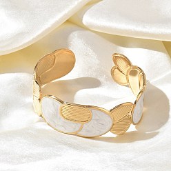 Цветок Женские 304 браслеты-манжеты из нержавеющей стали, белые, золотые, цветок, внутренний диаметр: 2.05x2.28 дюйм (5.2x5.8 см)