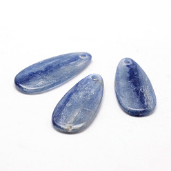 Other Quartz Teardrop Natural Kyanite/Cyanite/Disthene Pendants, 32~34x13~15x3mm, Hole: 2mm, about 5pcs/20g