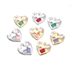(52) Непрозрачная лаванда Экологически чистый кубический цирконий из латуни со стеклянными подвесками, долговечный, без свинца, без кадмии и без никеля, реальный 18 k позолоченный, сердце, разноцветные, 24x25x4 мм, отверстие : 3 мм