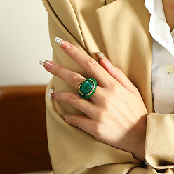 Зеленый Овальные 304 нержавеющая сталь с кольцами для пальцев «кошачий глаз», золотые, зелёные, размер США 8 (18.1 мм)