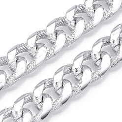 Platinum Aluminum Textured Curb Chains, Diamond Cut Cuban Link Chains, Unwelded, Platinum, 18x14x4mm