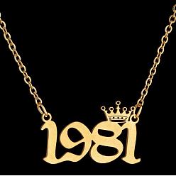 Number Год рождения короны 201 ожерелья из нержавеющей стали для женщин, золотые, число 1981, 17.72 дюйм (45 см)