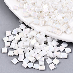 White FGB 2-Hole Glass Seed Beads, Opaque Colours Rainbow, Rectangle, White, 5x4.5~5.5x2~2.5mm, Hole: 0.5~0.8mm, about 1180pcs/bag