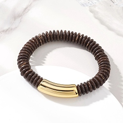 Кокосово-Коричневый Кокосовые браслеты, с пластмассой ccb, изогнутая трубка, кокосового коричневый, 3/8 дюйм (1 см), внутренний диаметр: 2-1/4 дюйм (5.8 см)