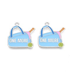 Платина Спортивные подвески из эмалевого сплава, сумка для пиклбола со словом «ещё один», платина, 27x25x1 мм, отверстие : 1.6 мм