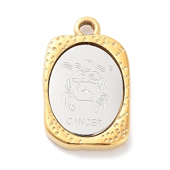 Cancer Pendentifs en acier inoxydable, rectangle avec breloque douze constellations, or et acier inoxydable Couleur, cancer, 304mm, Trou: 23x14.5x3mm