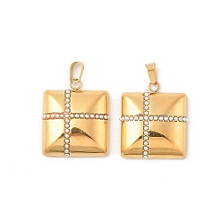 Квадрат 304 подвески из нержавеющей стали, с абс пластмассовой имитационной жемчужиной, золотые, ионное покрытие (ip), квадратный, 23.5x20.5x6 мм, отверстие : 5.5x3 мм