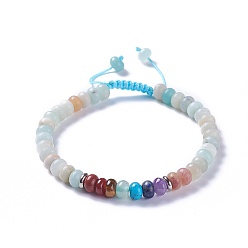 Amazonite Nylon réglable bracelets cordon tressé de perles, avec des perles d'amazonite de fleurs naturelles et des résultats d'alliage, 2-1/8 pouces ~ 2-1/2 pouces (5.4~6.5 cm)