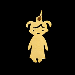 Золотой 201 подвески из нержавеющей стали, с целью перехода в кольце, лазерная резка, девушка, золотые, 20x10.5x1.5 мм, Перейти кольцо: 4.8x0.7 мм, 2.4 мм внутренним диаметром