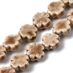 Верблюжий Фарфора ручной работы бисер нитей, клевер, яркие глазированный фарфор, верблюжие, 11~12.5x11~12x4.5~5 мм, отверстие : 1.4 мм, около 35 шт / нитка, 15.55'' (39.5 см)