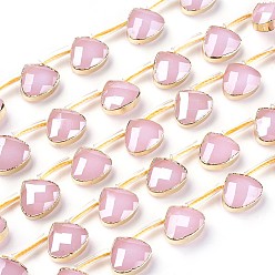 Лавандовый румянец Непрозрачное стекло бисер нитей, сверху просверленные бусы, с фурнитурой латунной золотого тона, гальваническое покрытие, граненые, слеза, лавандовый румянец, 12x13x6 мм, отверстие : 1 мм, около 10 шт / нитка, 7.16 дюйм (18.2 см)