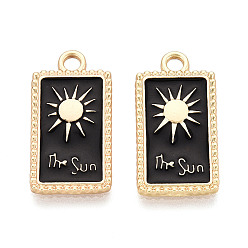 Черный Подвески из эмали и сплава, прямоугольник и солнце, без кадмия и без свинца, матовый золотой цвет, чёрные, 23x12x2 мм, отверстие : 2.2 мм