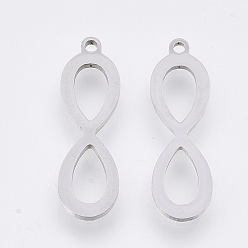 Stainless Steel Color Tarnish Resistant 201 Stainless Steel Pendants, Laser Cut Pendants, Infinity, Stainless Steel Color, 22.5x6.5x1mm, Hole: 1.2mm