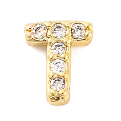 Letter T Покрытие стойки латунное микропаве кабошоны из кубического циркония, без кадмия и без свинца, долговечный, реальный 18 k позолоченный, Письмо T, 6x5x2 мм