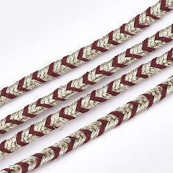 Dunkelrot Geflochtene Polyestercord, dunkelrot & golden, 3~4x1.5 mm, ca. 21.87 Yards (20 m)/Rolle
