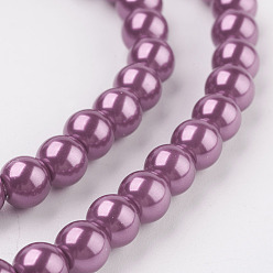 Medium Violet Red Eco-Friendly Dyed Glass Pearl Beads Strands, Grade A, Round, Cotton Cord Threaded, Medium Violet Red, 6mm, Hole: 1.2~1.5mm, about 70pcs/strand, 15.7 inch