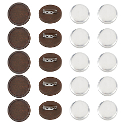 Кокосово-Коричневый Наборы для самостоятельного изготовления круглых брошей из дерева и алюминия, кокосового коричневый, лоток : 25 мм, 30x5 мм
