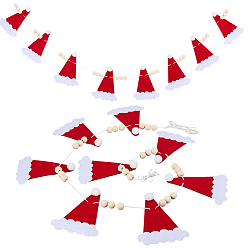 Hat Рождественские фетровые подвесные баннеры флаги, с деревянных бусин, для праздничных украшений, шляпа, 1310.64 мм, шляпа: 100x130 мм