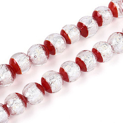 Красный Светящиеся бусины ручной работы из серебряной фольги в технике лэмпворк, круглые, светится в темноте, красные, 10~11 мм, отверстие : 1.2~1.4 мм, около 50 шт / нитка, 18.50~18.90 дюйм (47~48 см)