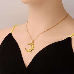Настоящее золото 18K 304 Женские ожерелья с подвеской в виде цветка и полумесяца из нержавеющей стали, реальный 18 k позолоченный, 17.72 дюйм (45 см)