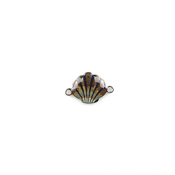 Coconut Brown Alloy Enamel Connector Charms, Platinum, Shell, Coconut Brown, 15x24mm
