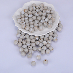 Light Grey Round Silicone Focal Beads, Chewing Beads For Teethers, DIY Nursing Necklaces Making, Light Grey, 15mm, Hole: 2mm