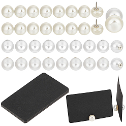 Черный 20шт. АБС-пластиковые жемчужные булавки, латунные застежки для булавки на лацкан для одежды и свитеров, полукруглый, В комплекте: 20 шт. пластиковых застежек для сережек с имитацией жемчуга и пустые бумажные карточки., чёрные, 12 мм