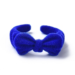 Blue Bowknot Flocky Cuff Rings, Alloy Open Ring, Blue, US Size 6 3/4(17.1mm)