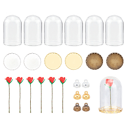 Mixed Color DIY Glass Dome Vial Pendant Making Kit, Including Brass Lace Edge Bezel Cups, Bead Cup Pendant Bails, Glass Dome and Polymer Clay Artifical Flower, Mixed Color