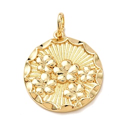 Плоский Круглый Латунные подвески, стойки покрытие, долговечный, без свинца и без кадмия, реальный 18 k позолоченный, цветок, плоско-круглые, 27.5x25x2.5 мм, отверстие : 7x4.5 мм