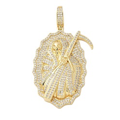 Настоящее золото 18K Латунные микро проложить кубического циркония подвески, Санта Муэрте, стойки покрытие, без кадмия и без свинца, долговечный, реальный 18 k позолоченный, 48.5x33.5x6.5 мм, отверстие : 8.5x5 мм