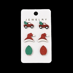 (52) Непрозрачная лаванда Набор сережек-гвоздиков на рождественскую тематику, с деревянной и стальной иглой, платина, разноцветные, 12.5~16.5x11.5~16.5 мм
