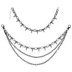 Черный Панк-рок, преувеличенные ожерелья из сплава, а также комплекты украшений на поясах с цепочками, заклёпками, алюминиевыми и железными шипами и кисточками, чёрные, 17.13 дюйм (43.5 см), 1 PC