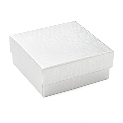 Серебро Картонные коробки ювелирных изделий, Для кольца, серьга, Ожерелье, с губкой внутри, квадратный, серебряные, 7.4x7.4x3.2 см