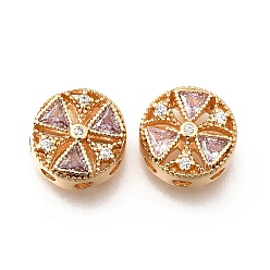 Настоящее золото 18K Латунные стеклянные бусины, без кадмия, без никеля и без свинца, плоско-круглые, реальный 18 k позолоченный, 10.5x4.5 мм, отверстие : 1.6 мм