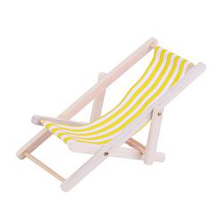 Желтый Миниатюрные складные деревянные украшения дисплея шезлонга пляжа, с тканью, для декора кукольного домика, желтые, 110x50 мм